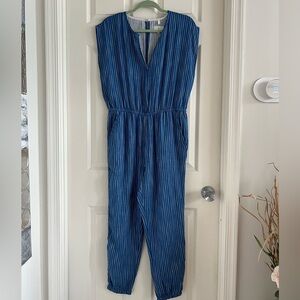 Lou & Grey blue and white striped jumpsuit. V neck. EUC! Size XS.